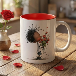 Accent Coffee Mug — Cute Boy Holding Roses Illustration