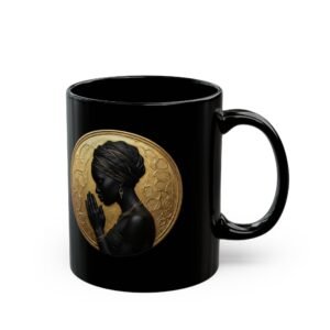 Black Prayer Portrait Mug | African Woman Profile with Gold Halo Series 10
