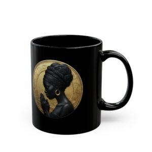 Black Prayer Portrait Mug | African Woman Profile with Gold Halo Series 11