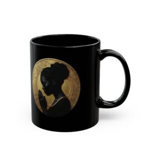 Black Prayer Portrait Mug | African Woman Profile with Gold Halo Series 12