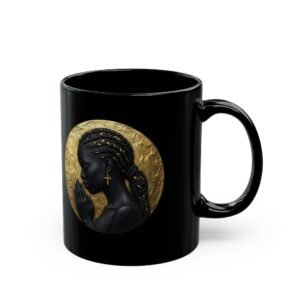 Black Prayer Portrait Mug | African Woman Profile with Gold Halo Series 3