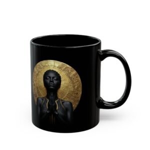 Black Prayer Portrait Mug | African Woman Profile with Gold Halo Series 6